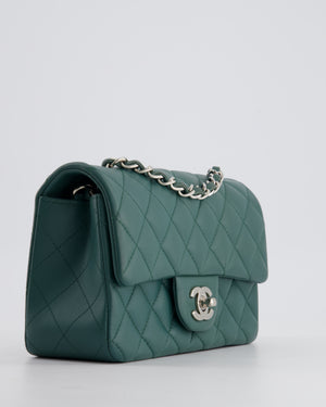 *RARE* Chanel Green Mini Rectangular Classic Flap Bag in Lambskin Leather with Silver Hardware