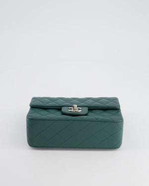 *RARE* Chanel Green Mini Rectangular Classic Flap Bag in Lambskin Leather with Silver Hardware