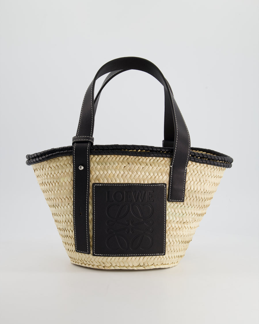 Loewe x Paula's Ibiza Small Raffia Tote Bag in Black Calfskin Leather RRP £475