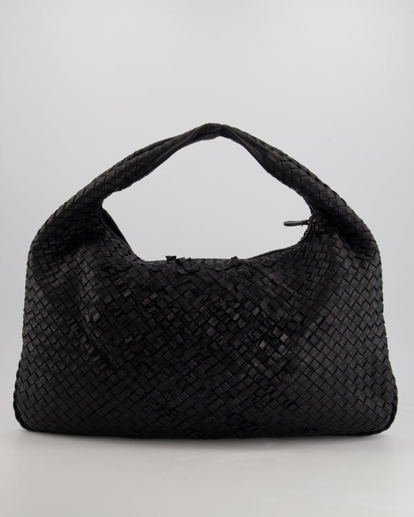 *HOT* Bottega Veneta Black Intrecciato Hobo Shoulder Bag in Calfskin Leather with Distressed Leather Motif
