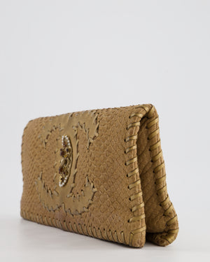 Chanel Beige Python Folded Pouch Bag with Champagne Gold Hardware