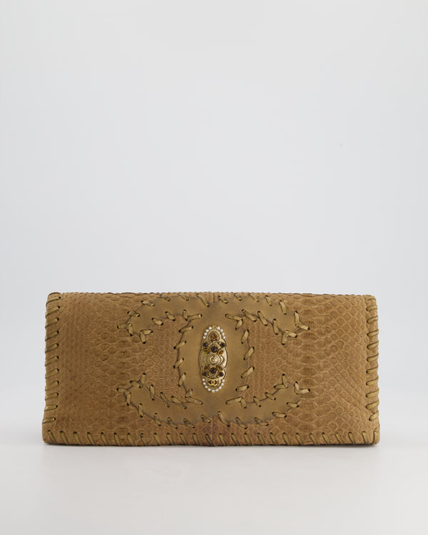 Chanel Beige Python Folded Pouch Bag with Champagne Gold Hardware