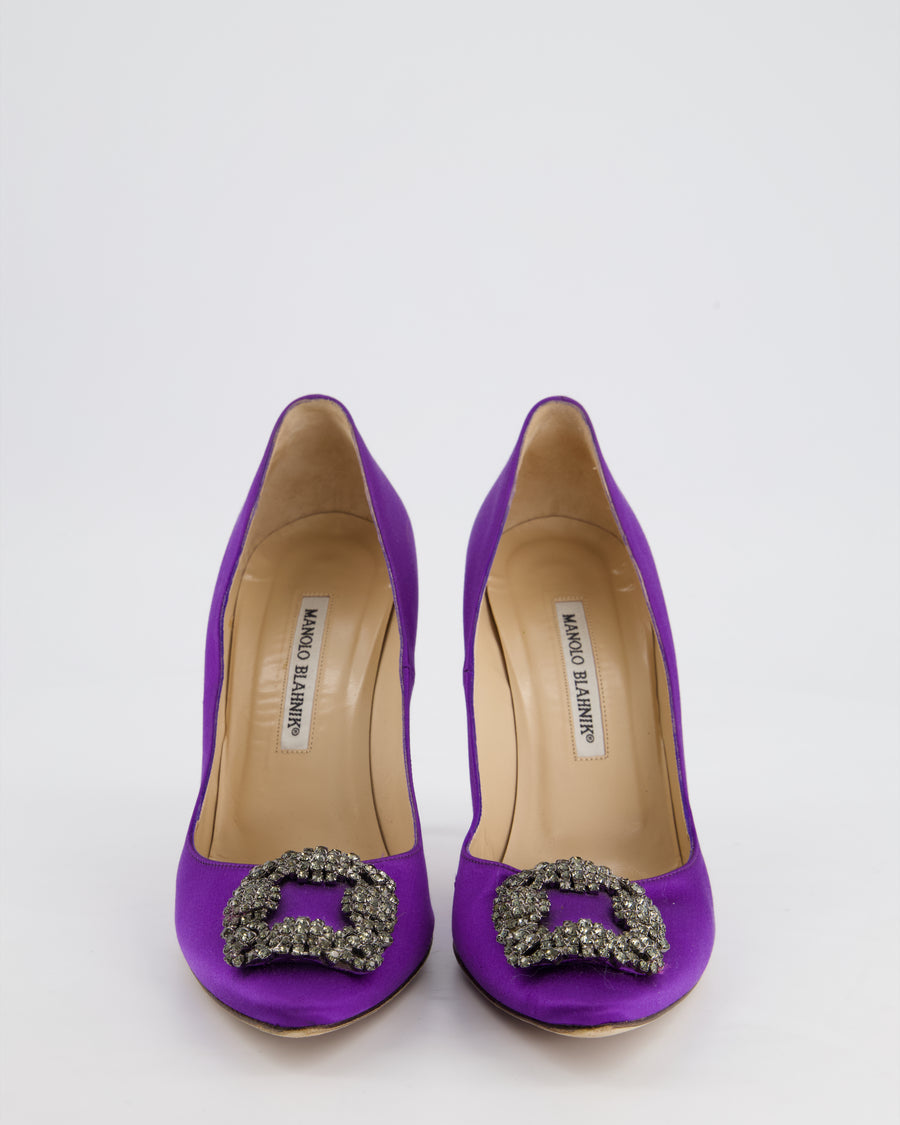 *HOT* Manolo Blahnik Purple Satin Hangisi Embellished Pumps Size EU 38.5 RRP £945