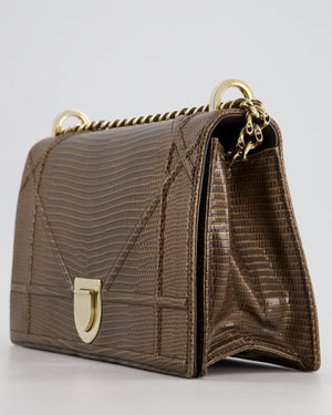 *RARE* Christian Dior Brown Medium Diorama Bag in Lizard Leather with Champagne Gold Hardware