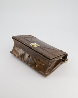 *RARE* Christian Dior Brown Medium Diorama Bag in Lizard Leather with Champagne Gold Hardware