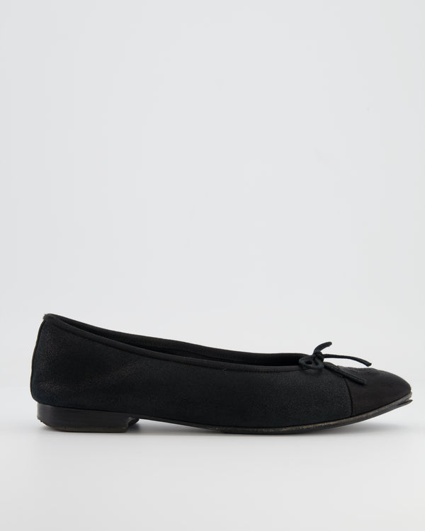 Chanel Black Suede Ballerina Flats with CC Logo Detail Size EU 40