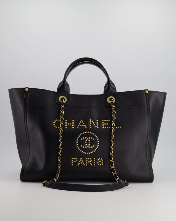 *RARE* Chanel Black Medium Deauville Tote Bag in Caviar Leather with Brushed Gold Hardware