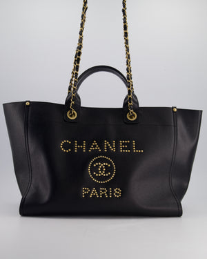 *RARE* Chanel Black Medium Deauville Tote Bag in Caviar Leather with Brushed Gold Hardware