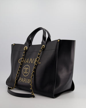 *RARE* Chanel Black Medium Deauville Tote Bag in Caviar Leather with Brushed Gold Hardware