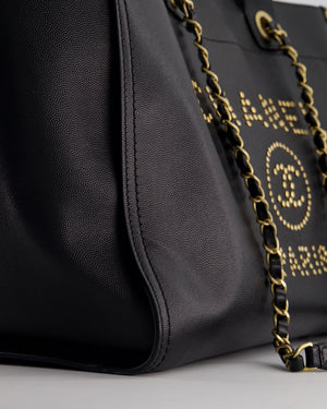 *RARE* Chanel Black Medium Deauville Tote Bag in Caviar Leather with Brushed Gold Hardware