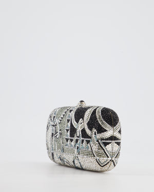 Judith Leiber Silver, Black Diamante Clutch Bag with Chain