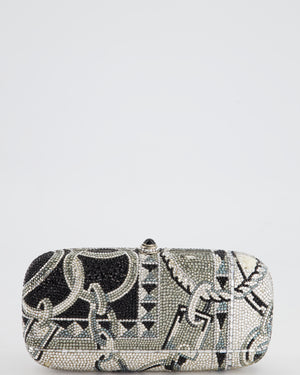 Judith Leiber Silver, Black Diamante Clutch Bag with Chain