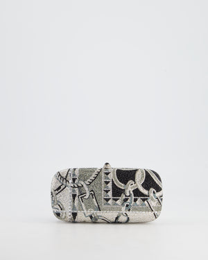 Judith Leiber Silver, Black Diamante Clutch Bag with Chain