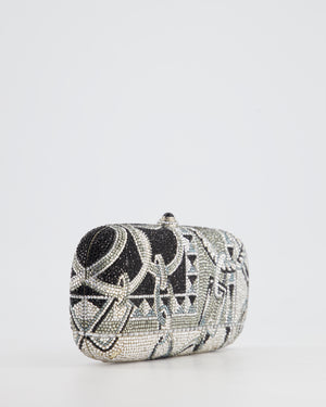 Judith Leiber Silver, Black Diamante Clutch Bag with Chain