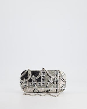 Judith Leiber Silver, Black Diamante Clutch Bag with Chain