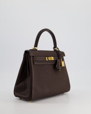 *SUPER RARE* Hermès Kelly Bag 25cm Retourne in Ebene Barenia Faubourg Leather with Gold Hardware