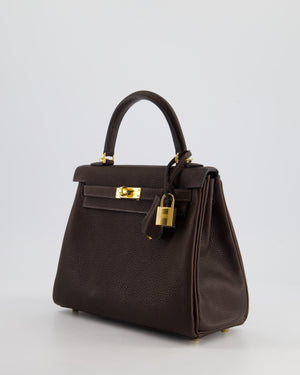 *SUPER RARE* Hermès Kelly Bag 25cm Retourne in Ebene Barenia Faubourg Leather with Gold Hardware