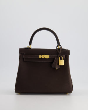 *SUPER RARE* Hermès Kelly Bag 25cm Retourne in Ebene Barenia Faubourg Leather with Gold Hardware