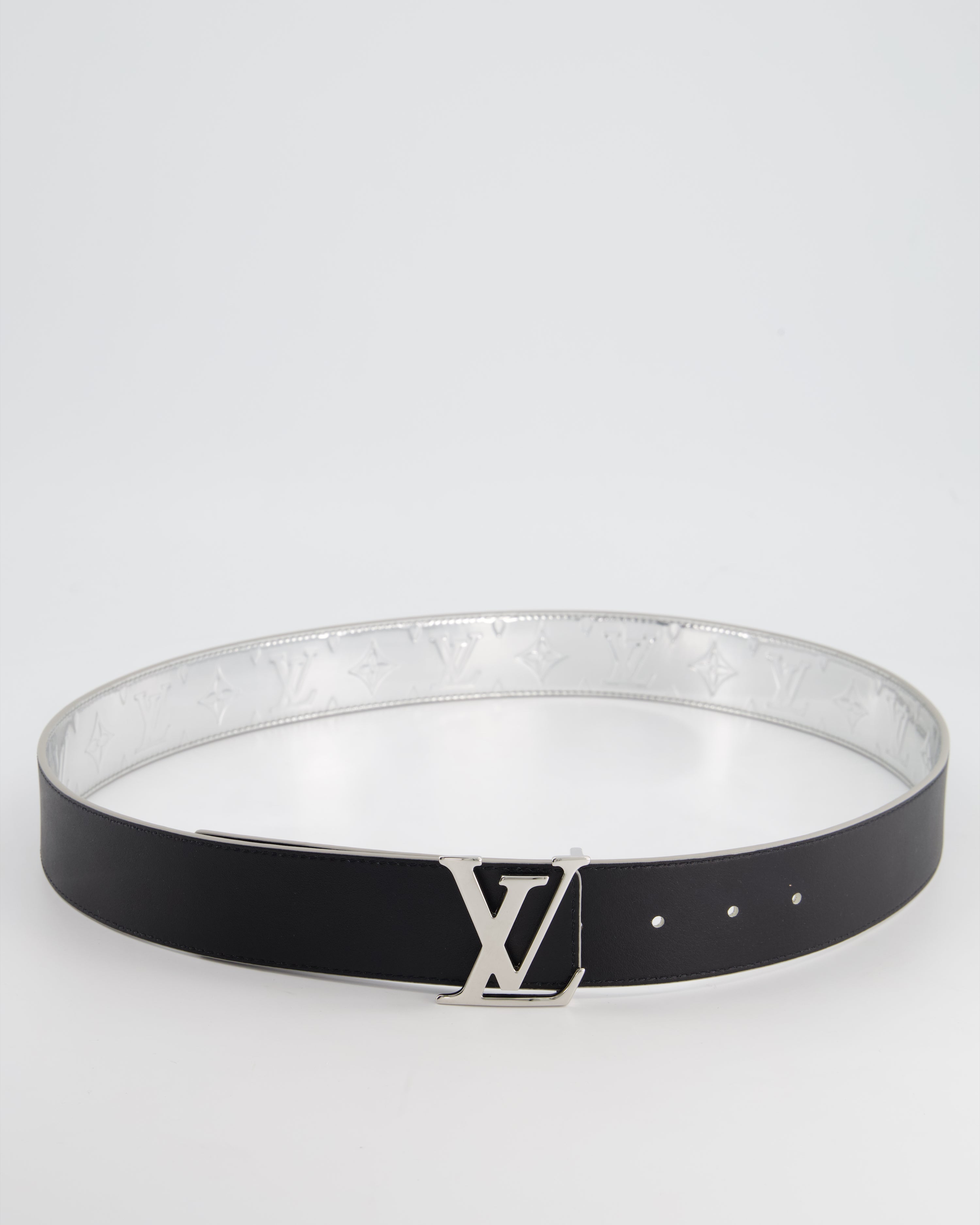 Louis Vuitton LV Silver and Black Initials Mirror Reversible Belt Size 100