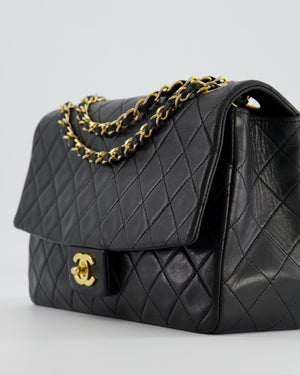 Chanel Vintage Black Medium Single Flap Bag in Lambskin Leather with 24K Gold Hardware and Pouch Detail