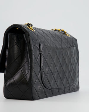 Chanel Vintage Black Medium Single Flap Bag in Lambskin Leather with 24K Gold Hardware and Pouch Detail