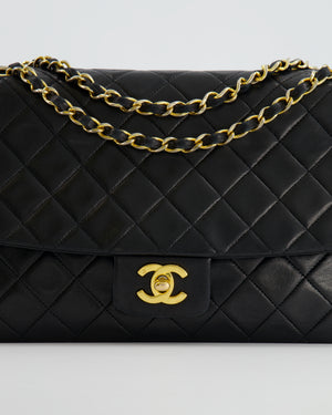 Chanel Vintage Black Medium Single Flap Bag in Lambskin Leather with 24K Gold Hardware and Pouch Detail