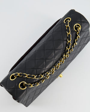 Chanel Vintage Black Medium Single Flap Bag in Lambskin Leather with 24K Gold Hardware and Pouch Detail