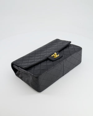 Chanel Vintage Black Medium Single Flap Bag in Lambskin Leather with 24K Gold Hardware and Pouch Detail