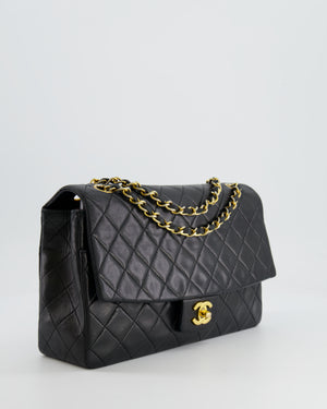 Chanel Vintage Black Medium Single Flap Bag in Lambskin Leather with 24K Gold Hardware and Pouch Detail