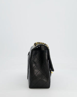 Chanel Vintage Black Medium Single Flap Bag in Lambskin Leather with 24K Gold Hardware and Pouch Detail