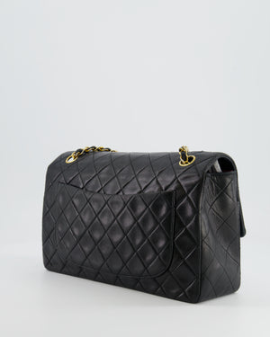 Chanel Vintage Black Medium Single Flap Bag in Lambskin Leather with 24K Gold Hardware and Pouch Detail