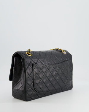 Chanel Vintage Black Medium Single Flap Bag in Lambskin Leather with 24K Gold Hardware and Pouch Detail