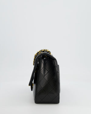 Chanel Vintage Black Medium Single Flap Bag in Lambskin Leather with 24K Gold Hardware and Pouch Detail