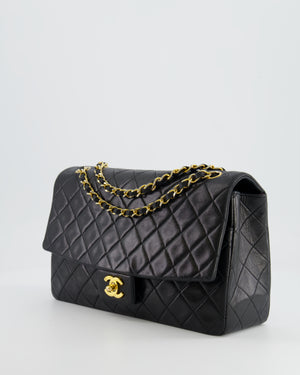 Chanel Vintage Black Medium Single Flap Bag in Lambskin Leather with 24K Gold Hardware and Pouch Detail