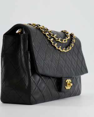 Chanel Vintage Black Medium Single Flap Bag in Lambskin Leather with 24K Gold Hardware and Pouch Detail