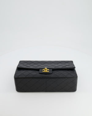 Chanel Vintage Black Medium Single Flap Bag in Lambskin Leather with 24K Gold Hardware and Pouch Detail