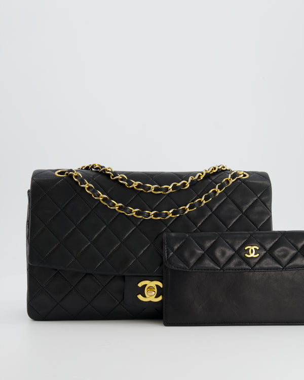 Chanel Vintage Black Medium Single Flap Bag in Lambskin Leather with 24K Gold Hardware and Pouch Detail