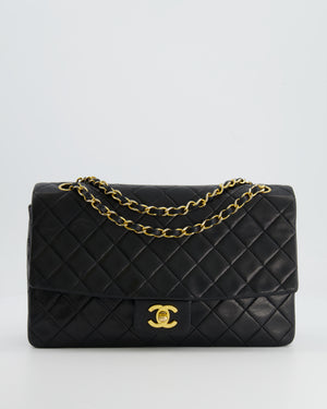 Chanel Vintage Black Medium Single Flap Bag in Lambskin Leather with 24K Gold Hardware and Pouch Detail