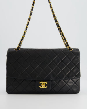 Chanel Vintage Black Medium Single Flap Bag in Lambskin Leather with 24K Gold Hardware and Pouch Detail