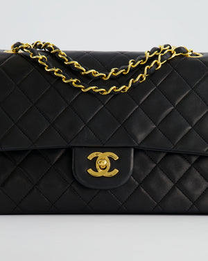 Chanel Vintage Black Medium Double Flap Bag in Lambskin Leather with 24K Gold Hardware