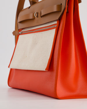 Hermès Herbag 31 Bag in Orange Toile Canvas and Natural Vache Leather with Palladium Hardware