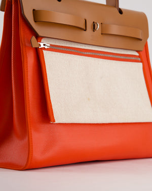 Hermès Herbag 31 Bag in Orange Toile Canvas and Natural Vache Leather with Palladium Hardware