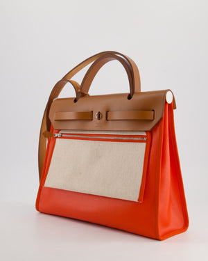 Hermès Herbag 31 Bag in Orange Toile Canvas and Natural Vache Leather with Palladium Hardware