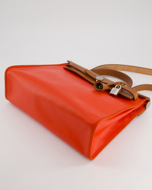 Hermès Herbag 31 Bag in Orange Toile Canvas and Natural Vache Leather with Palladium Hardware