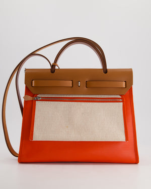 Hermès Herbag 31 Bag in Orange Toile Canvas and Natural Vache Leather with Palladium Hardware