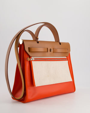 Hermès Herbag 31 Bag in Orange Toile Canvas and Natural Vache Leather with Palladium Hardware