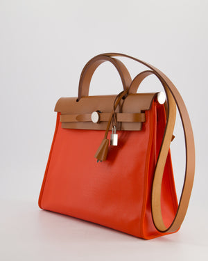 Hermès Herbag 31 Bag in Orange Toile Canvas and Natural Vache Leather with Palladium Hardware