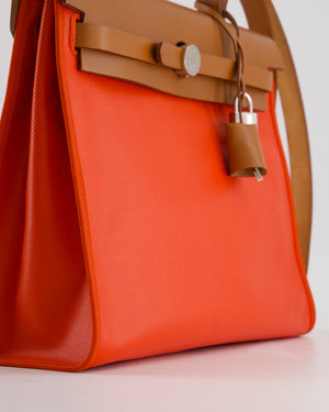 Hermès Herbag 31 Bag in Orange Toile Canvas and Natural Vache Leather with Palladium Hardware