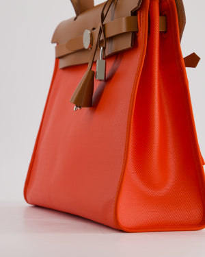 Hermès Herbag 31 Bag in Orange Toile Canvas and Natural Vache Leather with Palladium Hardware