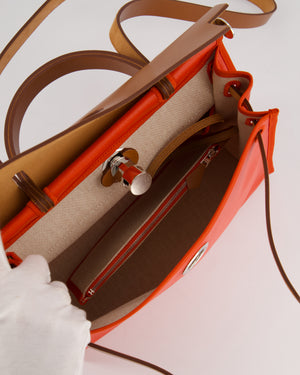 Hermès Herbag 31 Bag in Orange Toile Canvas and Natural Vache Leather with Palladium Hardware